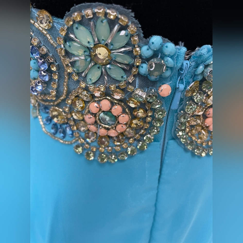 NWT Cinderella Divine chiffon Halter, Aqua, Size 4 - Picture 6 of 8